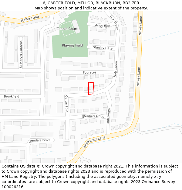 6, CARTER FOLD, MELLOR, BLACKBURN, BB2 7ER: Location map and indicative extent of plot