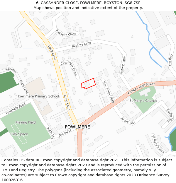 6, CASSANDER CLOSE, FOWLMERE, ROYSTON, SG8 7SF: Location map and indicative extent of plot