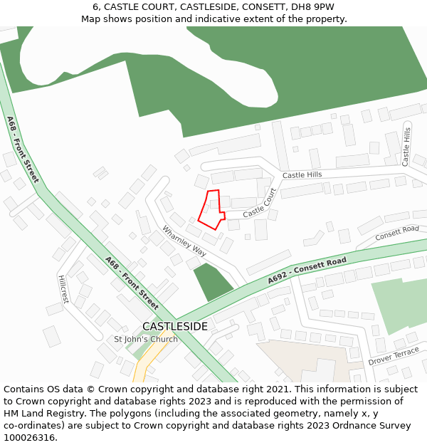 6, CASTLE COURT, CASTLESIDE, CONSETT, DH8 9PW: Location map and indicative extent of plot