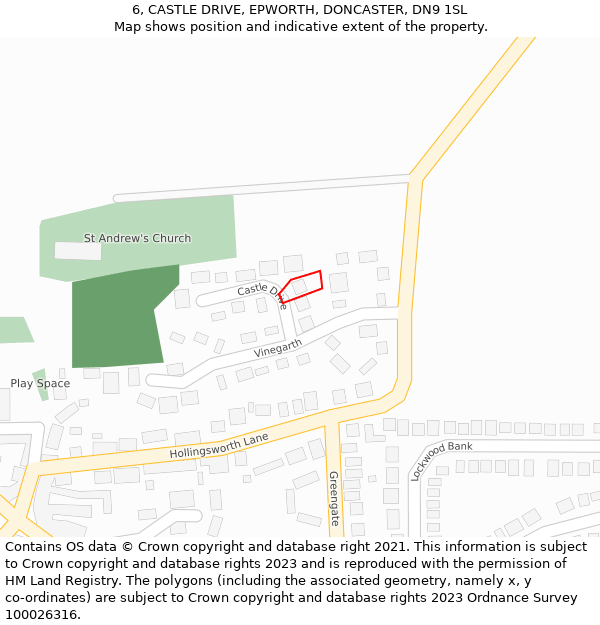 6, CASTLE DRIVE, EPWORTH, DONCASTER, DN9 1SL: Location map and indicative extent of plot