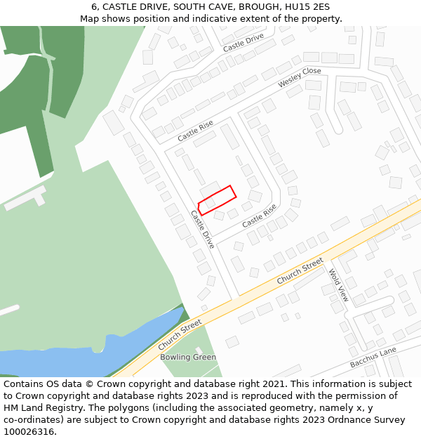 6, CASTLE DRIVE, SOUTH CAVE, BROUGH, HU15 2ES: Location map and indicative extent of plot