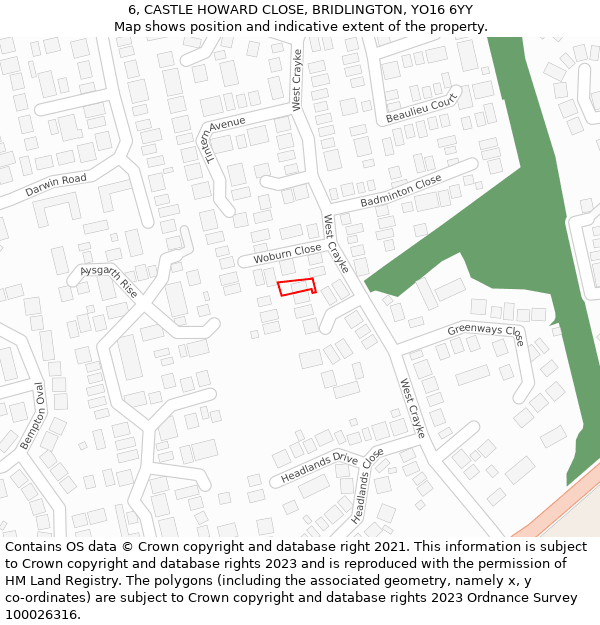 6, CASTLE HOWARD CLOSE, BRIDLINGTON, YO16 6YY: Location map and indicative extent of plot