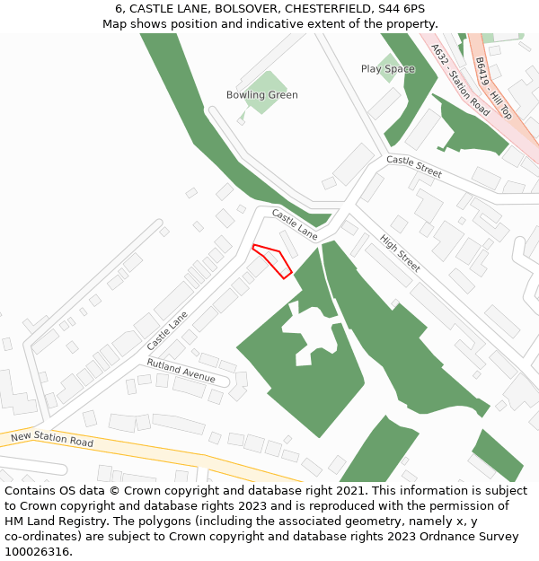 6, CASTLE LANE, BOLSOVER, CHESTERFIELD, S44 6PS: Location map and indicative extent of plot