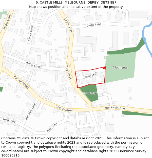 6, CASTLE MILLS, MELBOURNE, DERBY, DE73 8BF: Location map and indicative extent of plot