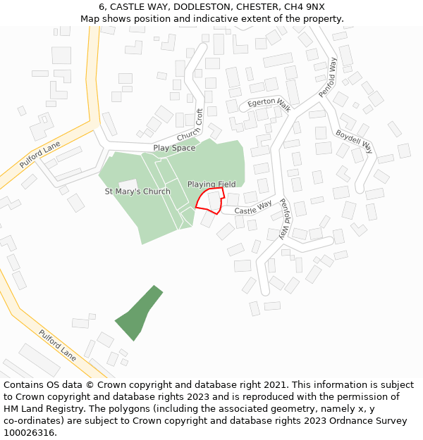 6, CASTLE WAY, DODLESTON, CHESTER, CH4 9NX: Location map and indicative extent of plot