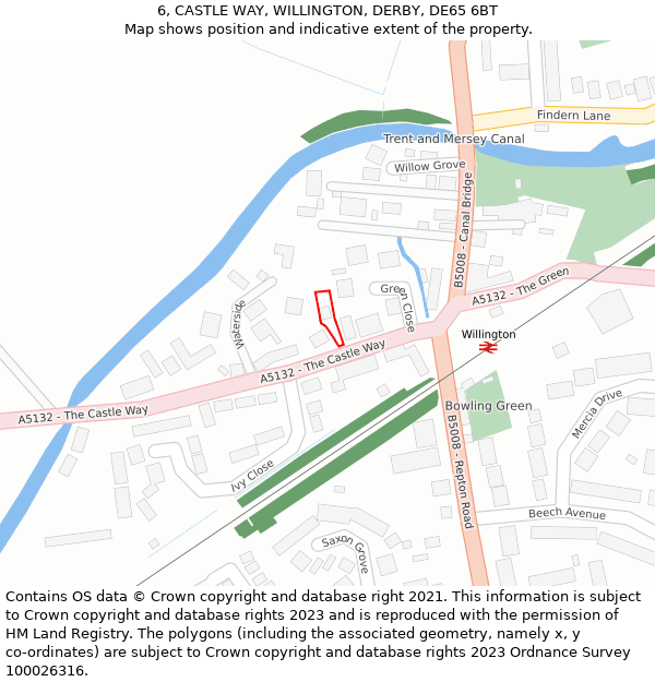 6, CASTLE WAY, WILLINGTON, DERBY, DE65 6BT: Location map and indicative extent of plot