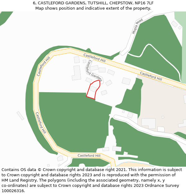 6, CASTLEFORD GARDENS, TUTSHILL, CHEPSTOW, NP16 7LF: Location map and indicative extent of plot