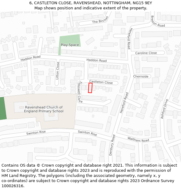 6, CASTLETON CLOSE, RAVENSHEAD, NOTTINGHAM, NG15 9EY: Location map and indicative extent of plot