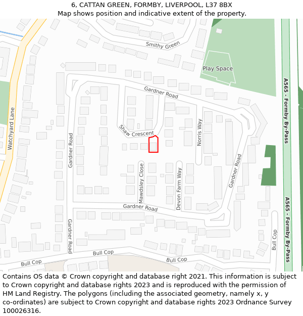 6, CATTAN GREEN, FORMBY, LIVERPOOL, L37 8BX: Location map and indicative extent of plot