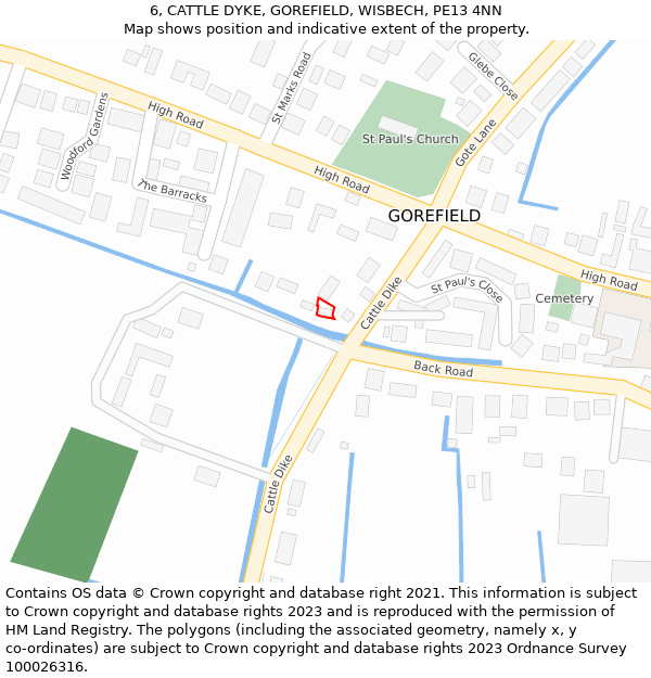 6, CATTLE DYKE, GOREFIELD, WISBECH, PE13 4NN: Location map and indicative extent of plot