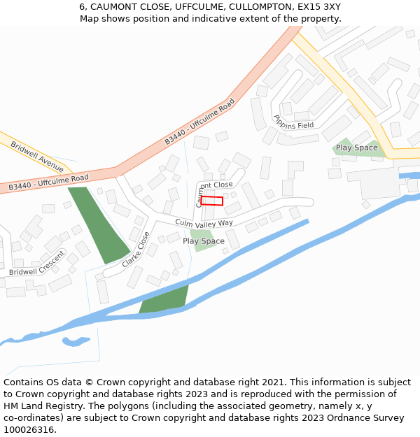 6, CAUMONT CLOSE, UFFCULME, CULLOMPTON, EX15 3XY: Location map and indicative extent of plot