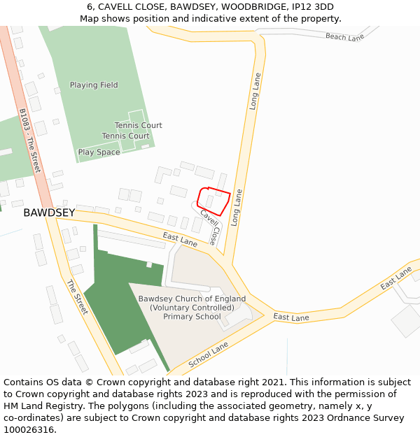 6, CAVELL CLOSE, BAWDSEY, WOODBRIDGE, IP12 3DD: Location map and indicative extent of plot