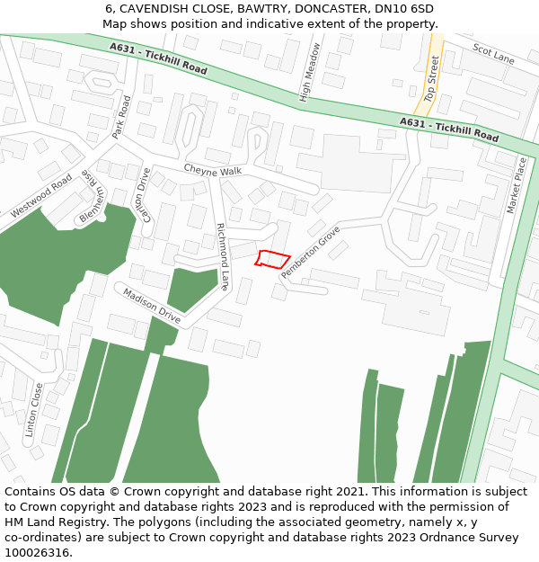 6, CAVENDISH CLOSE, BAWTRY, DONCASTER, DN10 6SD: Location map and indicative extent of plot