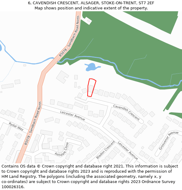 6, CAVENDISH CRESCENT, ALSAGER, STOKE-ON-TRENT, ST7 2EF: Location map and indicative extent of plot