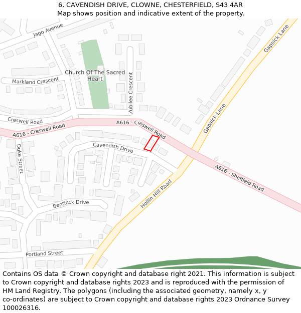 6, CAVENDISH DRIVE, CLOWNE, CHESTERFIELD, S43 4AR: Location map and indicative extent of plot