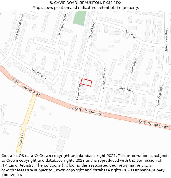 6, CAVIE ROAD, BRAUNTON, EX33 1DX: Location map and indicative extent of plot