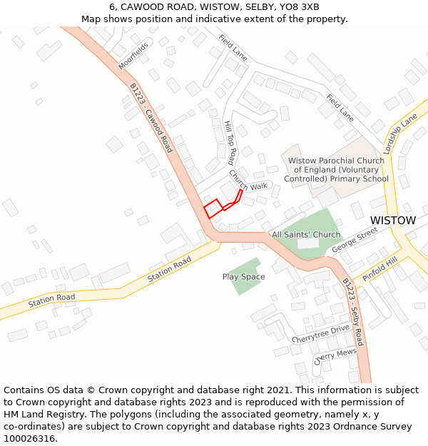 6, CAWOOD ROAD, WISTOW, SELBY, YO8 3XB: Location map and indicative extent of plot