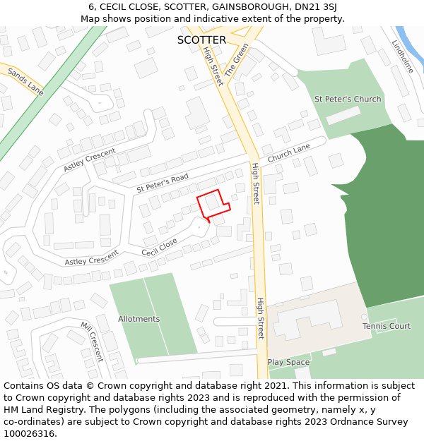 6, CECIL CLOSE, SCOTTER, GAINSBOROUGH, DN21 3SJ: Location map and indicative extent of plot