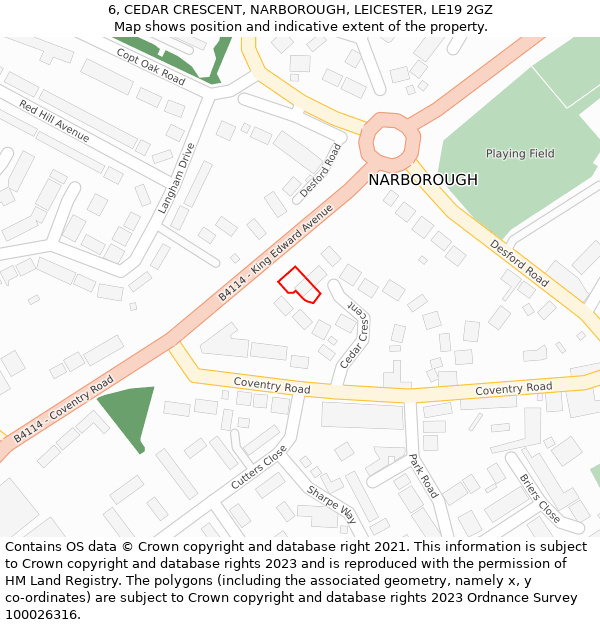 6, CEDAR CRESCENT, NARBOROUGH, LEICESTER, LE19 2GZ: Location map and indicative extent of plot