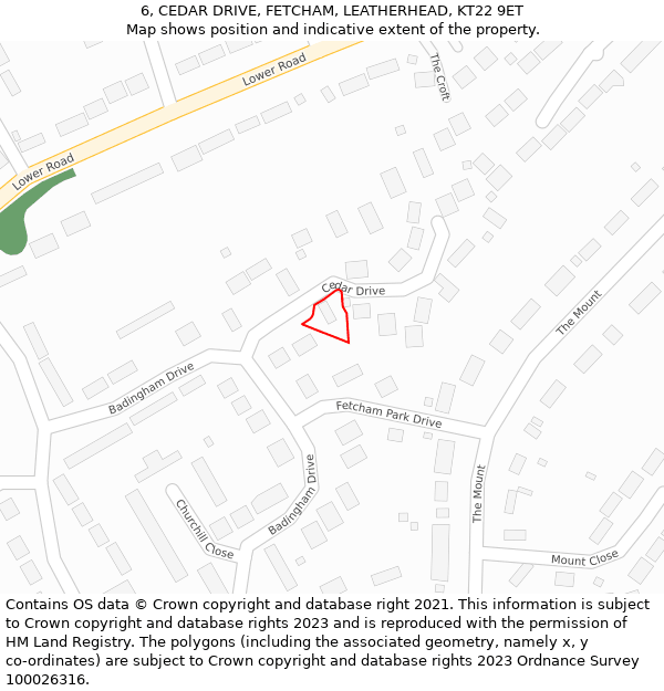 6, CEDAR DRIVE, FETCHAM, LEATHERHEAD, KT22 9ET: Location map and indicative extent of plot