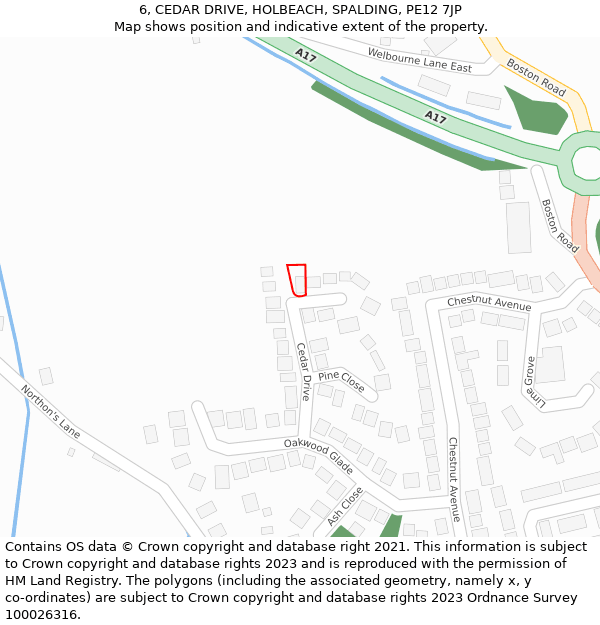 6, CEDAR DRIVE, HOLBEACH, SPALDING, PE12 7JP: Location map and indicative extent of plot