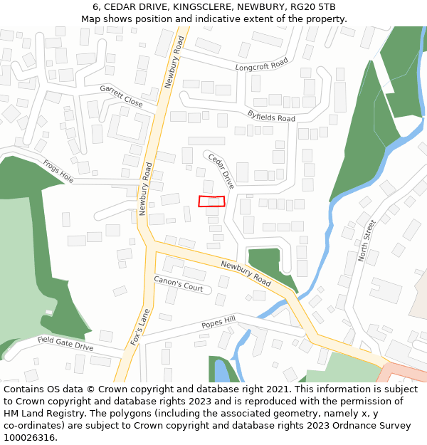 6, CEDAR DRIVE, KINGSCLERE, NEWBURY, RG20 5TB: Location map and indicative extent of plot