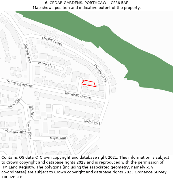 6, CEDAR GARDENS, PORTHCAWL, CF36 5AF: Location map and indicative extent of plot