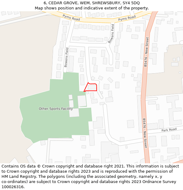 6, CEDAR GROVE, WEM, SHREWSBURY, SY4 5DQ: Location map and indicative extent of plot