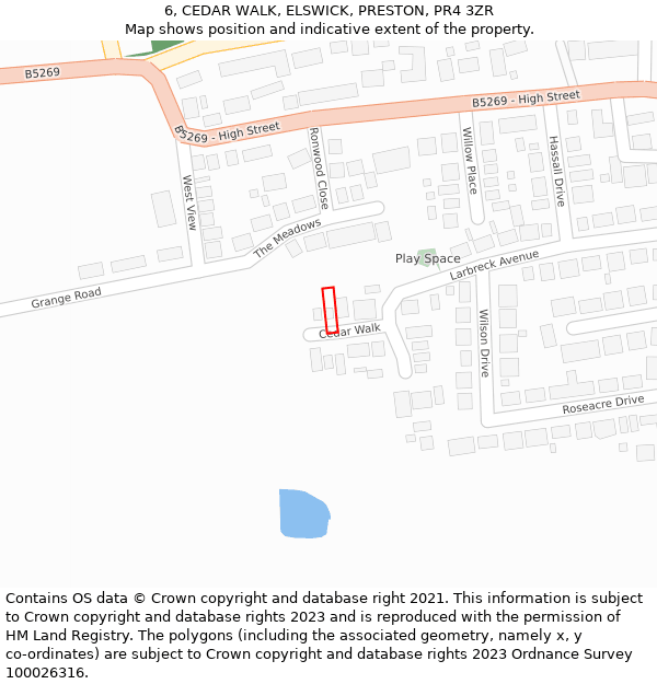 6, CEDAR WALK, ELSWICK, PRESTON, PR4 3ZR: Location map and indicative extent of plot