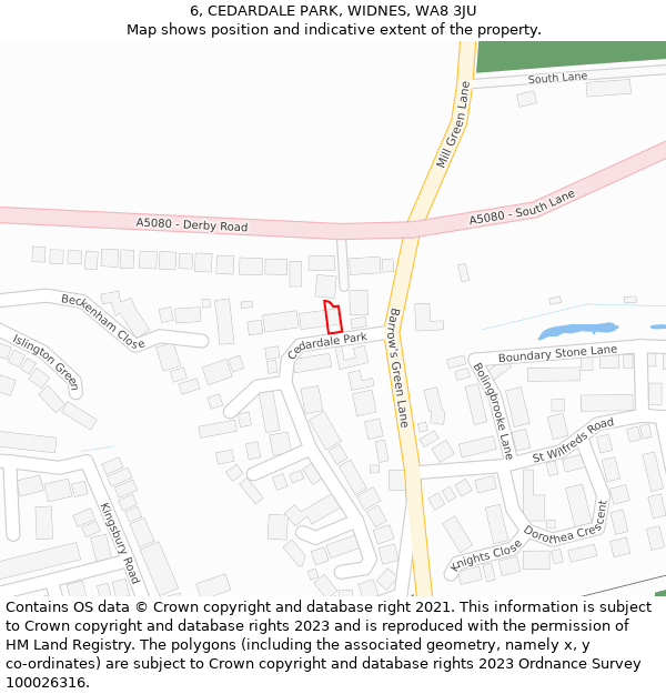 6, CEDARDALE PARK, WIDNES, WA8 3JU: Location map and indicative extent of plot