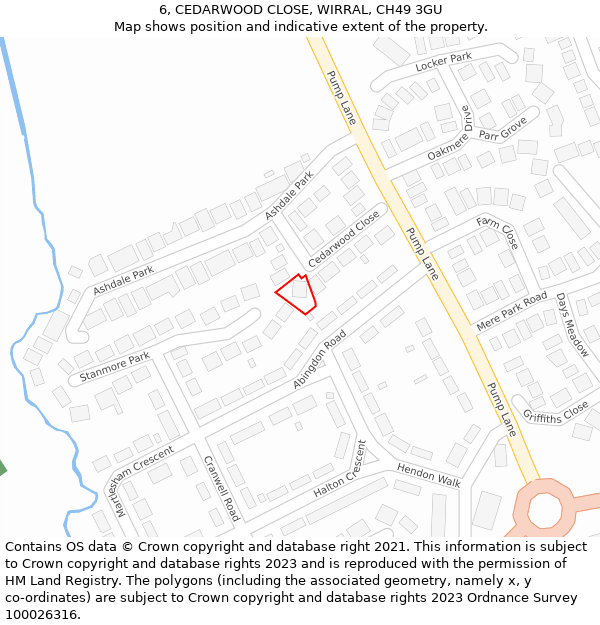 6, CEDARWOOD CLOSE, WIRRAL, CH49 3GU: Location map and indicative extent of plot