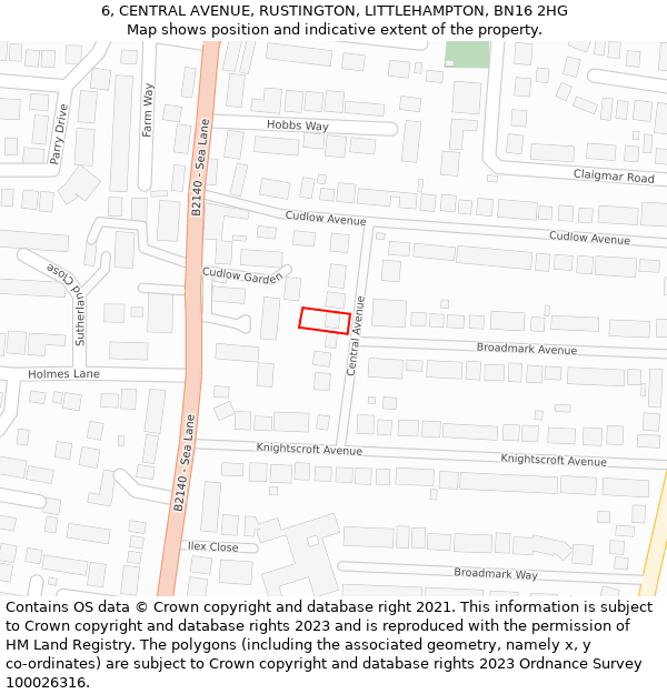 6, CENTRAL AVENUE, RUSTINGTON, LITTLEHAMPTON, BN16 2HG: Location map and indicative extent of plot