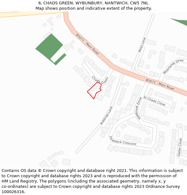 6, CHADS GREEN, WYBUNBURY, NANTWICH, CW5 7NL: Location map and indicative extent of plot