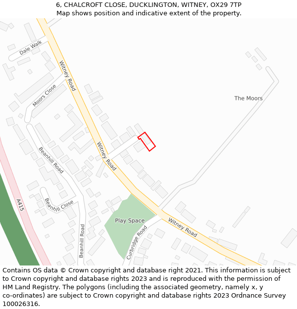 6, CHALCROFT CLOSE, DUCKLINGTON, WITNEY, OX29 7TP: Location map and indicative extent of plot