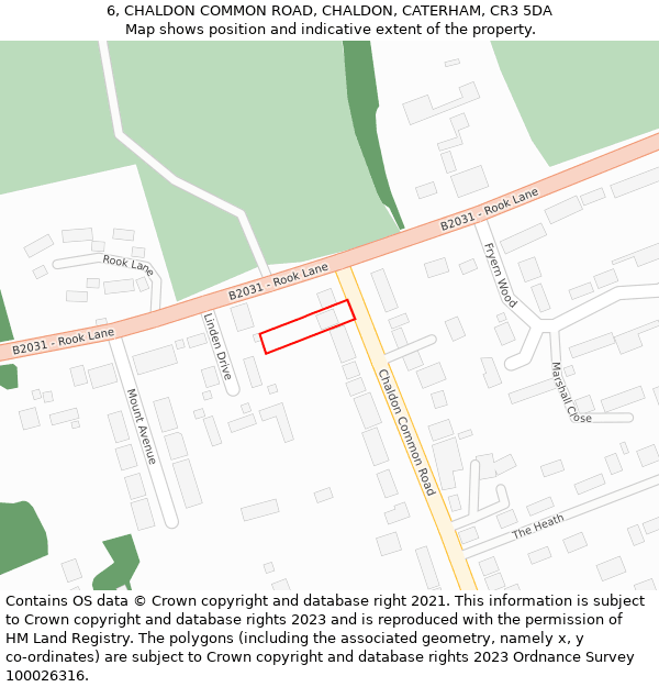 6, CHALDON COMMON ROAD, CHALDON, CATERHAM, CR3 5DA: Location map and indicative extent of plot