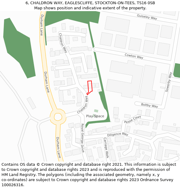 6, CHALDRON WAY, EAGLESCLIFFE, STOCKTON-ON-TEES, TS16 0SB: Location map and indicative extent of plot