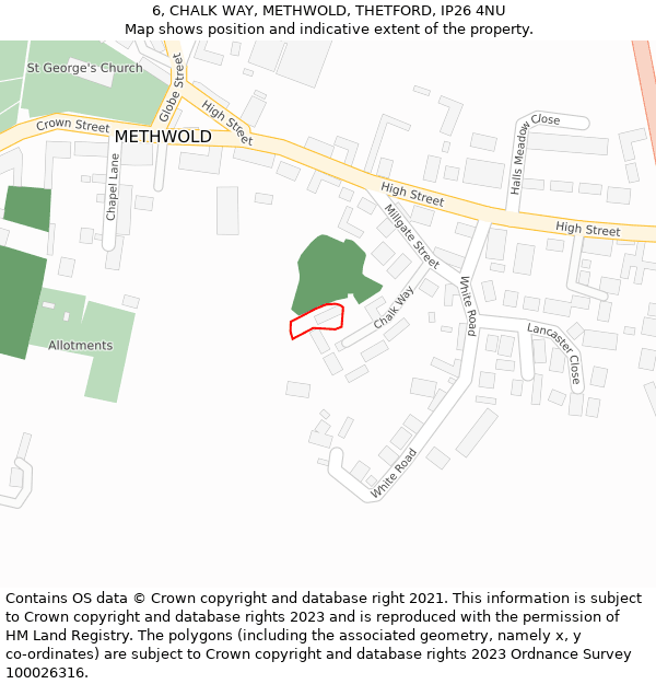 6, CHALK WAY, METHWOLD, THETFORD, IP26 4NU: Location map and indicative extent of plot