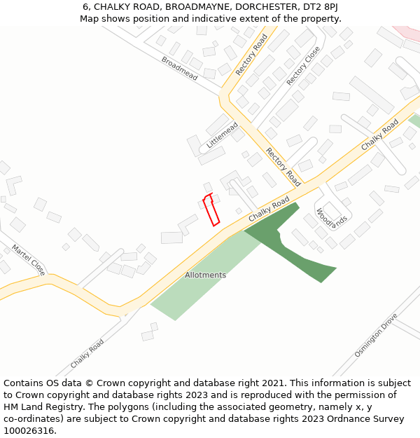 6, CHALKY ROAD, BROADMAYNE, DORCHESTER, DT2 8PJ: Location map and indicative extent of plot