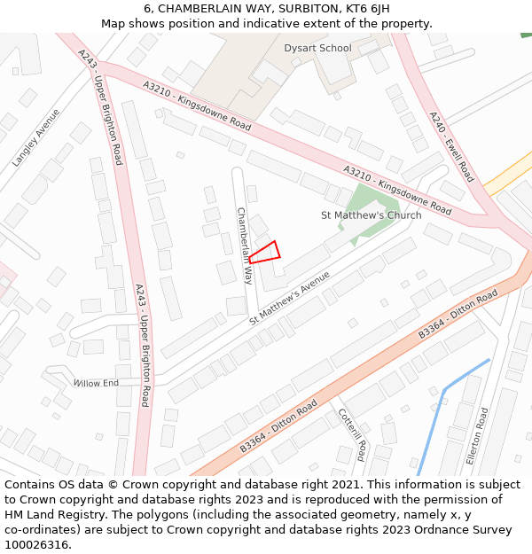 6, CHAMBERLAIN WAY, SURBITON, KT6 6JH: Location map and indicative extent of plot