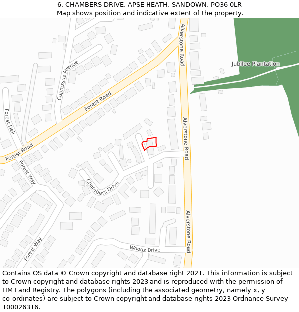 6, CHAMBERS DRIVE, APSE HEATH, SANDOWN, PO36 0LR: Location map and indicative extent of plot