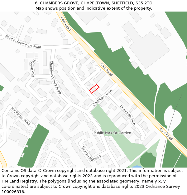 6, CHAMBERS GROVE, CHAPELTOWN, SHEFFIELD, S35 2TD: Location map and indicative extent of plot