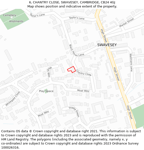 6, CHANTRY CLOSE, SWAVESEY, CAMBRIDGE, CB24 4GJ: Location map and indicative extent of plot