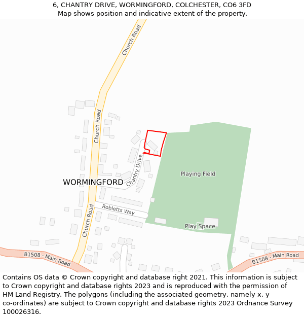 6, CHANTRY DRIVE, WORMINGFORD, COLCHESTER, CO6 3FD: Location map and indicative extent of plot
