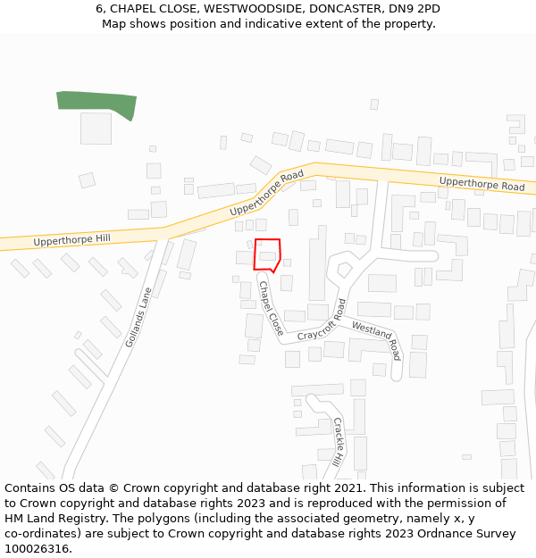 6, CHAPEL CLOSE, WESTWOODSIDE, DONCASTER, DN9 2PD: Location map and indicative extent of plot