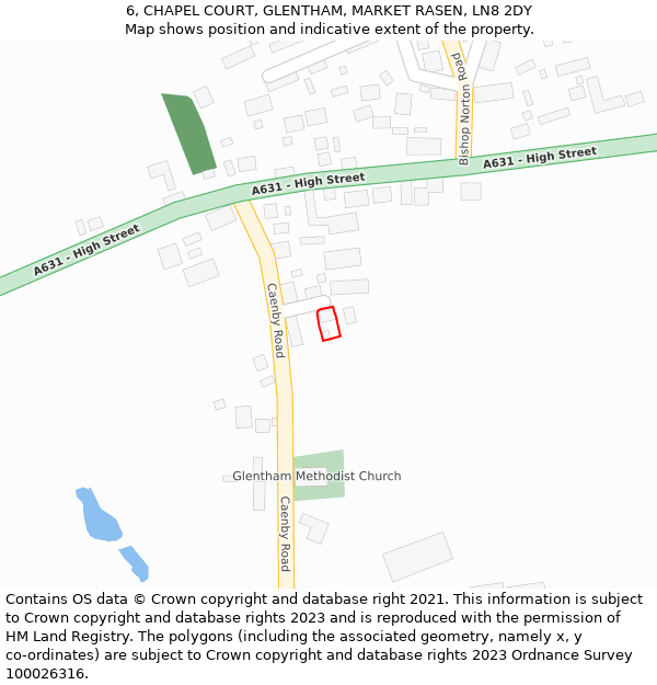 6, CHAPEL COURT, GLENTHAM, MARKET RASEN, LN8 2DY: Location map and indicative extent of plot