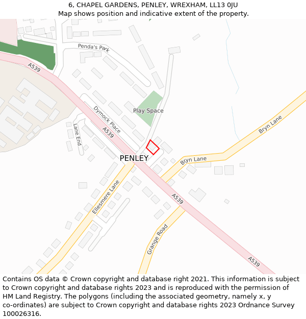 6, CHAPEL GARDENS, PENLEY, WREXHAM, LL13 0JU: Location map and indicative extent of plot