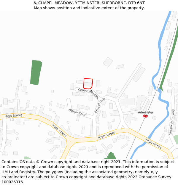 6, CHAPEL MEADOW, YETMINSTER, SHERBORNE, DT9 6NT: Location map and indicative extent of plot