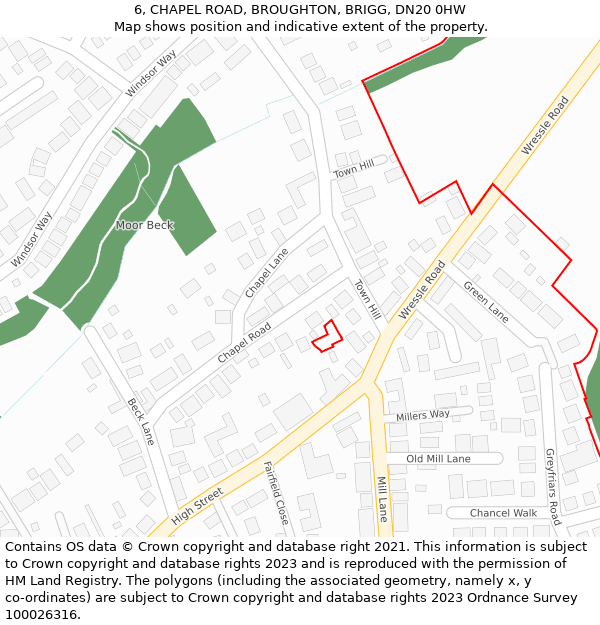 6, CHAPEL ROAD, BROUGHTON, BRIGG, DN20 0HW: Location map and indicative extent of plot