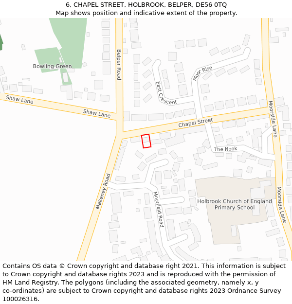6, CHAPEL STREET, HOLBROOK, BELPER, DE56 0TQ: Location map and indicative extent of plot