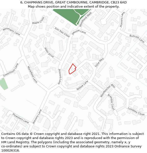 6, CHAPMANS DRIVE, GREAT CAMBOURNE, CAMBRIDGE, CB23 6AD: Location map and indicative extent of plot